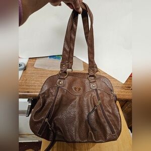 Treviso Brown Textured Hobo Bag with Front Slant Zippered Pockets